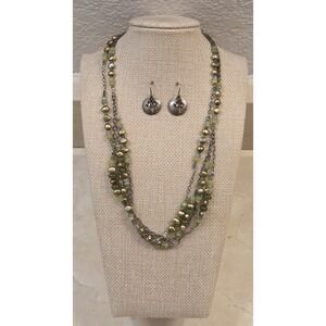 N1683 Retired Silpada Sterling Green Jade MultiStrand Necklace 19" & Earrings